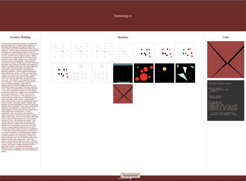 This is a webpage is made with the help of Gemini to help document and keep all the different types of sketches I have tried coding and playing around with the different outcomes.