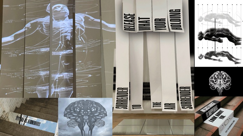 A collection of assets from Surrender to the air. Posters, OOH, Laser Print Brain Scans from CIA Project Gateway