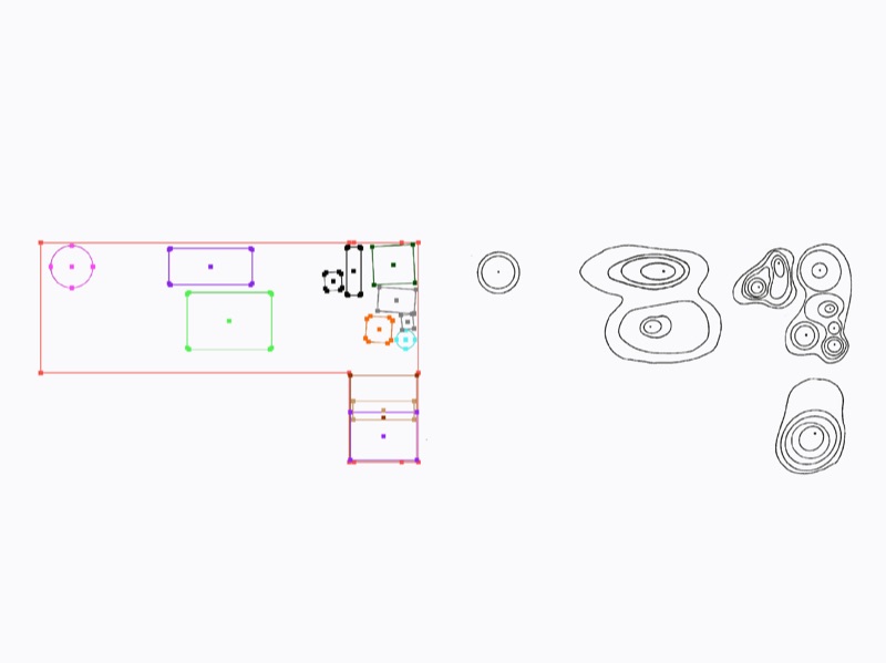 I collected the process of my desktop gradually increasing entropy and categorized the items to support the topographic map.